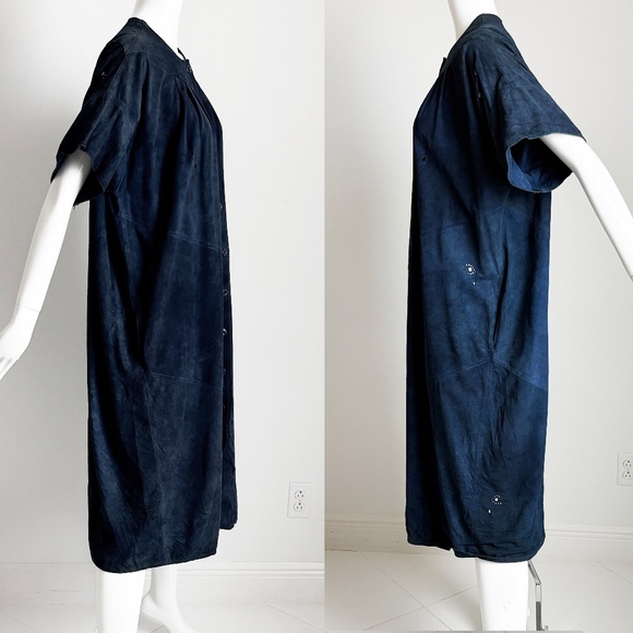 Vintage Jean Muir Blue Punched Suede Leather Coat Dress Rare England Sz 10 - Picture 9 of 14